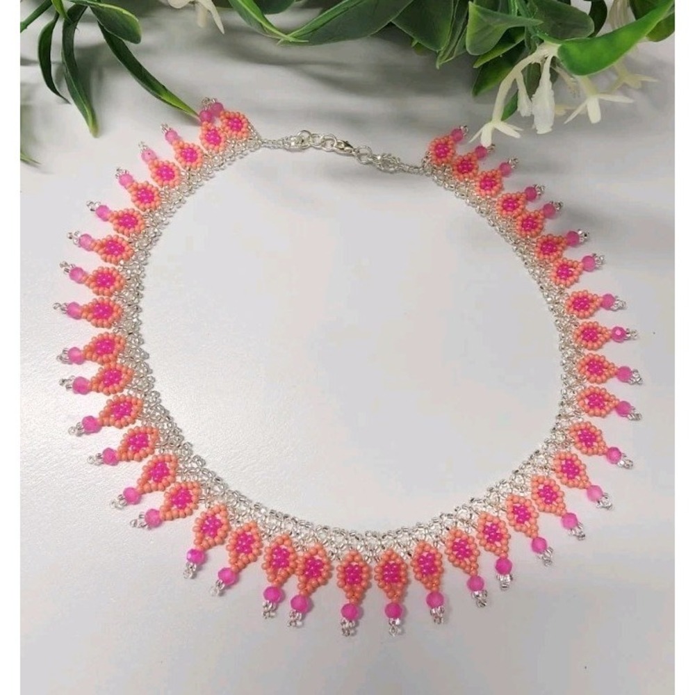 Pink  Zcech Glass Seed Beads Women's Necklace. Pink  Color